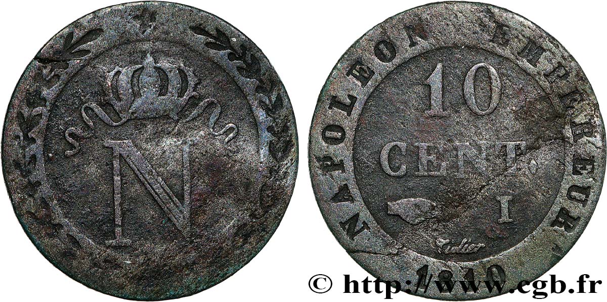 10 cent. à l N couronnée 1810 Limoges F.130/22 VG 