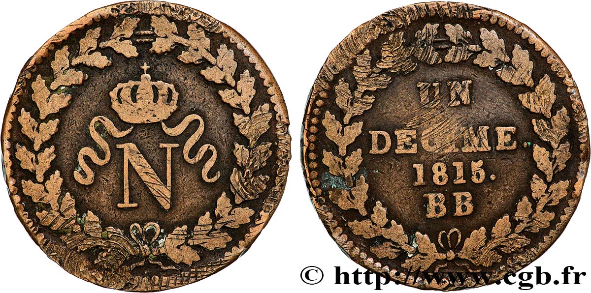 Un décime à l’N couronnée 1815 Strasbourg F.131A/1 VG 