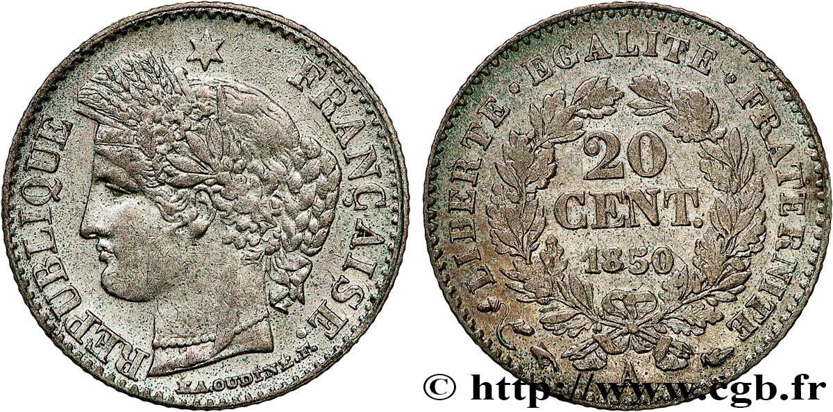 20 centimes Cérès, IIe République 1850 Paris F.146/3 TTB 