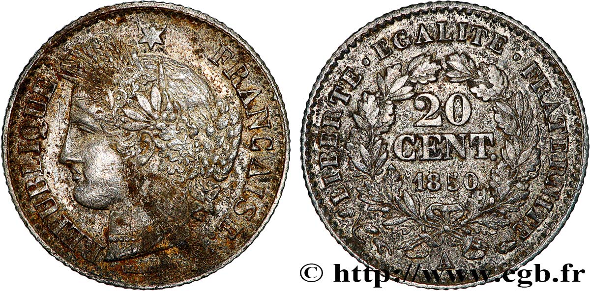 20 centimes Cérès, IIe République 1850 Paris F.146/3 TTB 