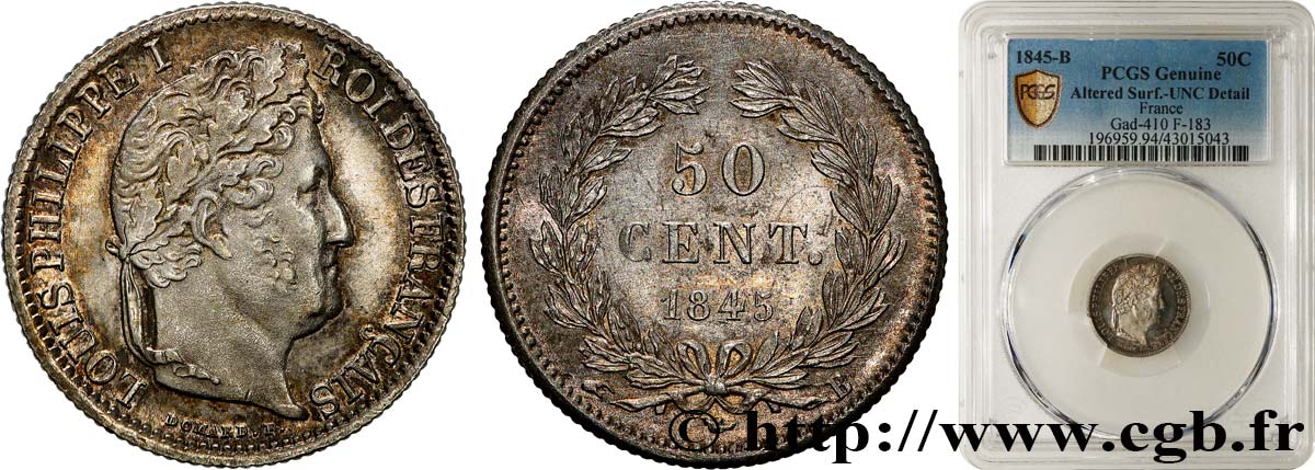 50 centimes Louis-Philippe 1845 Rouen F.183/1 VZ+ PCGS