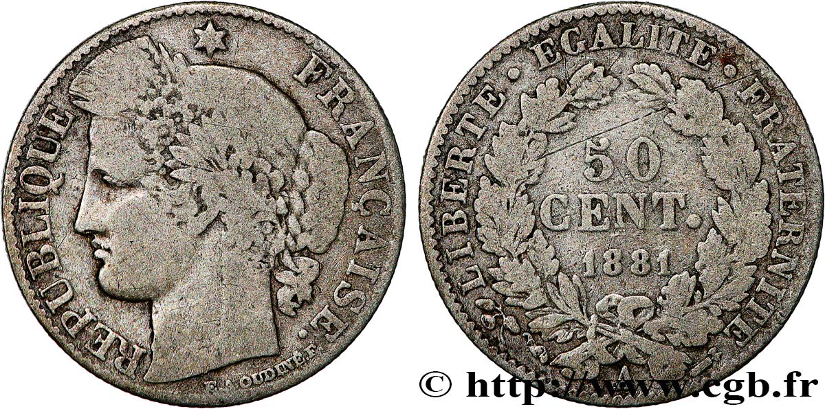 50 centimes Cérès, Troisième République 1881 Paris F.189/9 TB15 