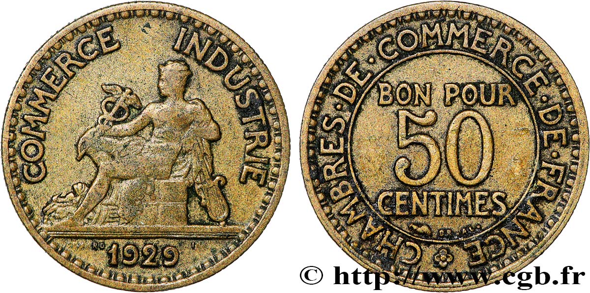 50 centimes Chambres de Commerce 1929 Paris F.191/11 TB25 