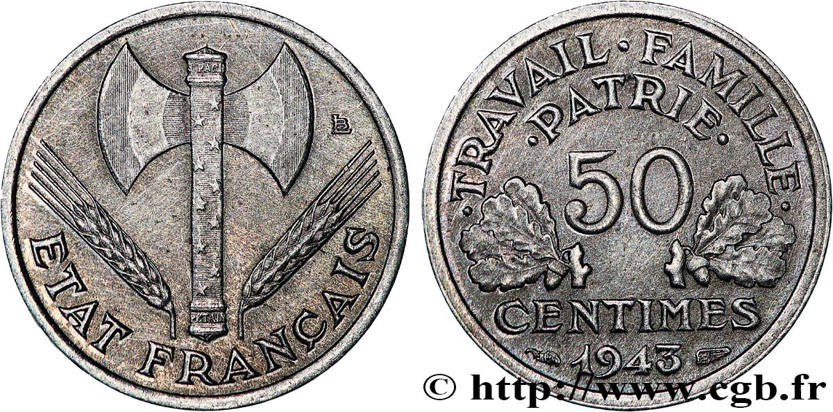 50 centimes Francisque, légère 1943  F.196/1 AU 