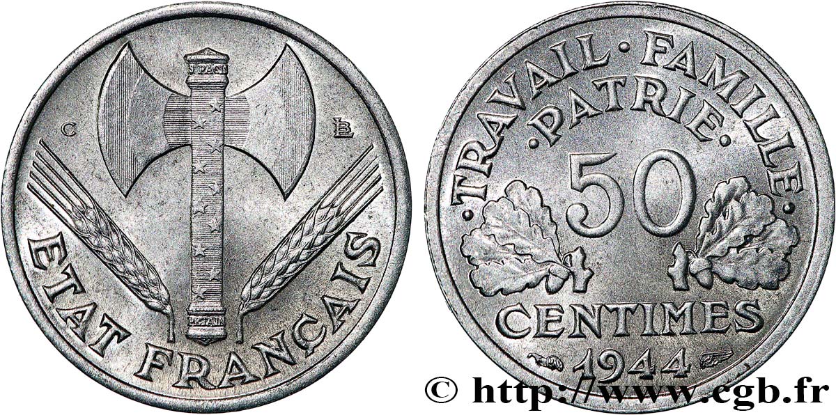 50 centimes Francisque, légère 1944 Castelsarrasin F.196/6 SC63 