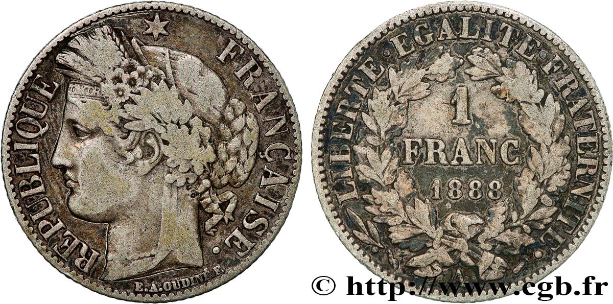 1 franc Cérès, Troisième République 1888 Paris F.216/10 VF25 