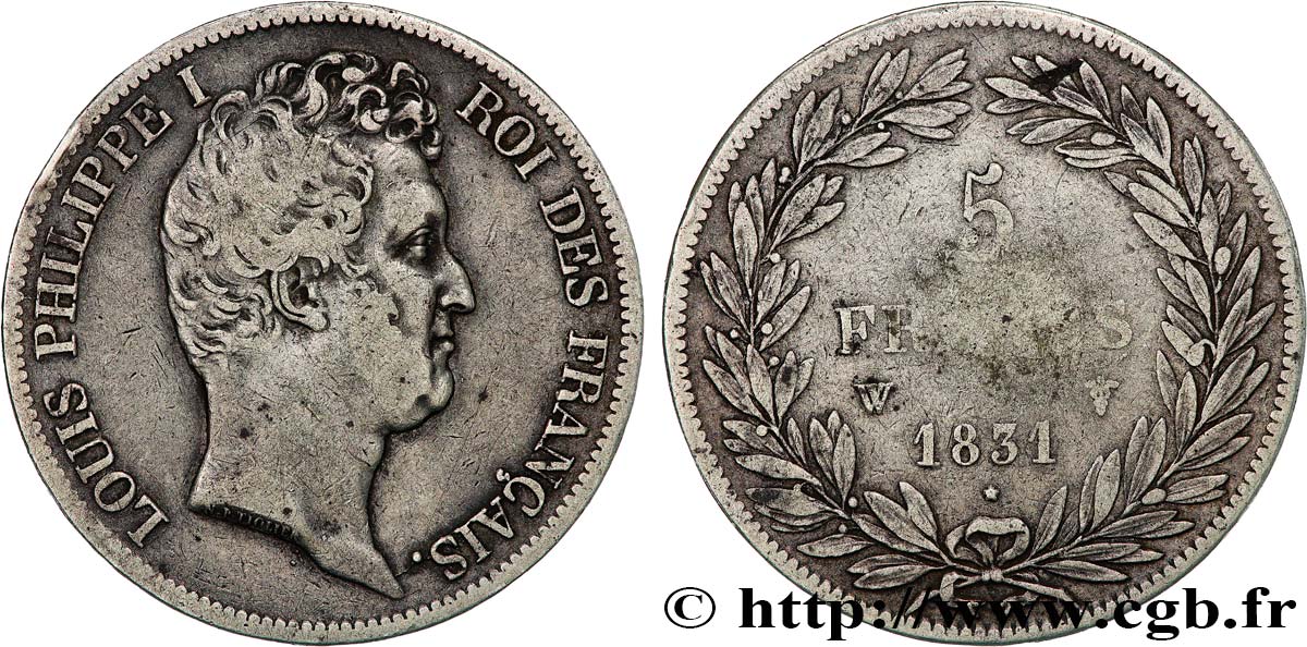 5 francs type Tiolier avec le I, tranche en creux 1831 Lille F.315/27 TB25 
