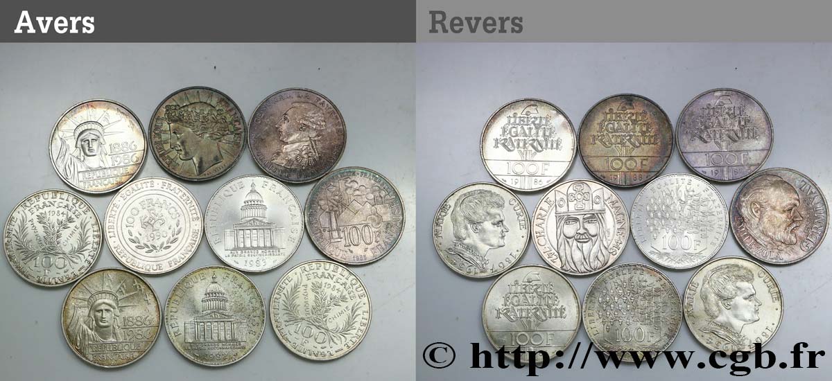 Lot de 10 pièces de 100 francs commémoratives - - F.-/ BB 