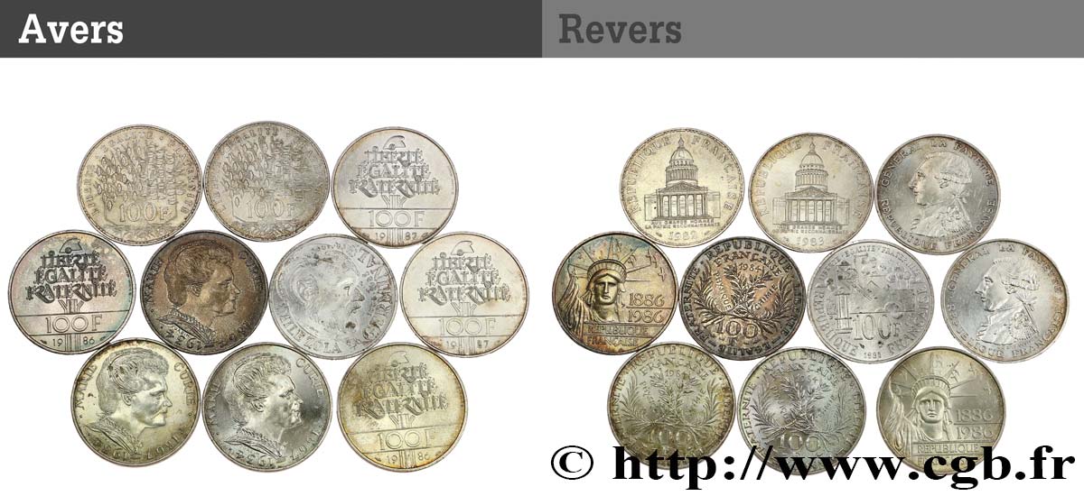Lot de 10 pièces de 100 francs commémoratives - - F.-/ MBC 