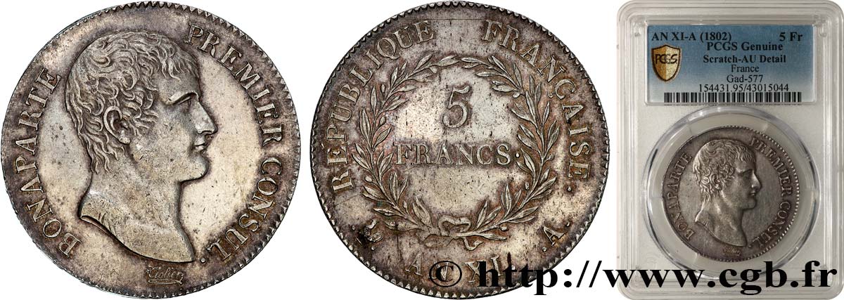5 francs Bonaparte Premier Consul 1803 Paris F.301/1 fVZ PCGS