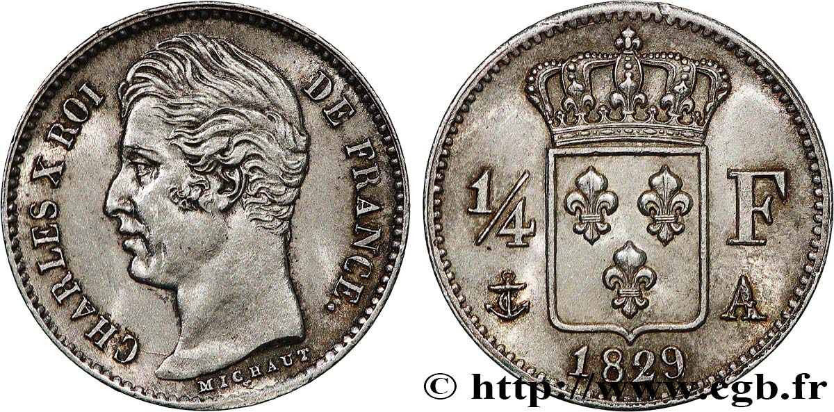 1/4 franc Charles X 1829 Paris F.164/29 EBC62 