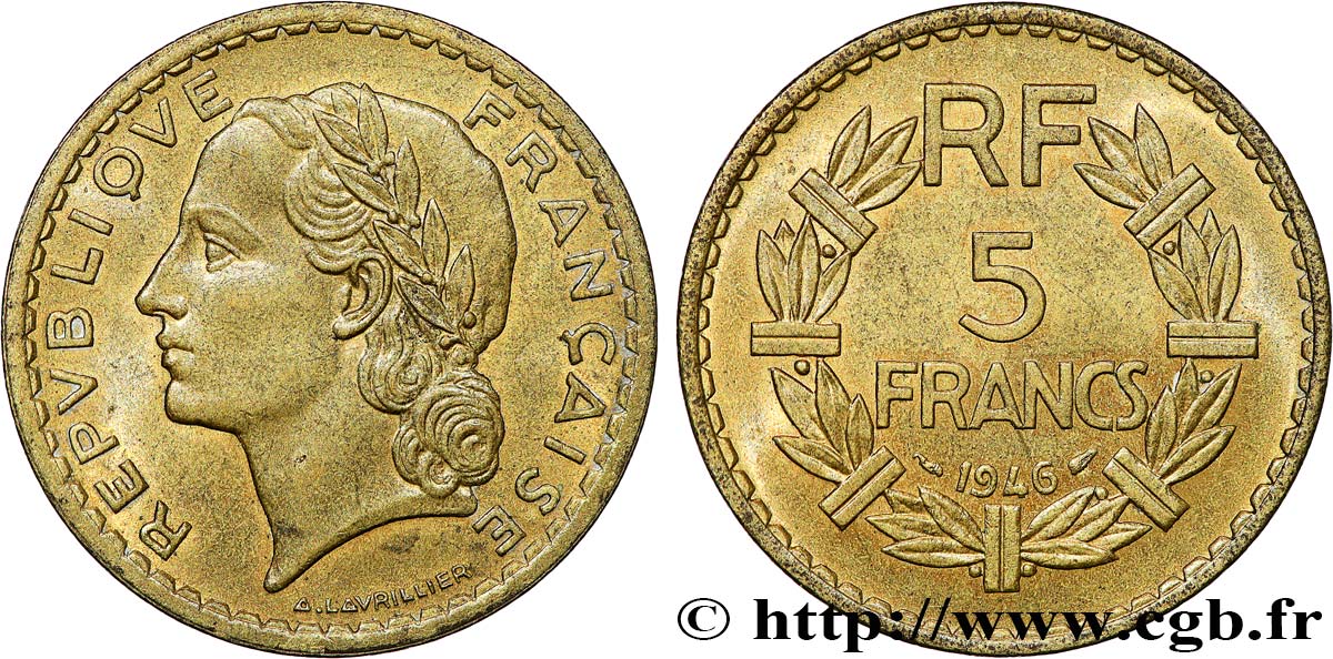 5 francs Lavrillier, bronze-aluminium 1946  F.337/7 EBC60 