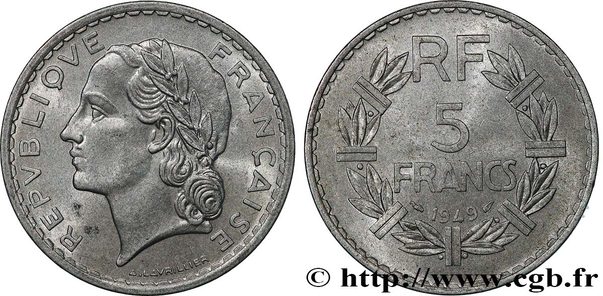 5 francs Lavrillier, aluminium 1949  F.339/17 AU58 