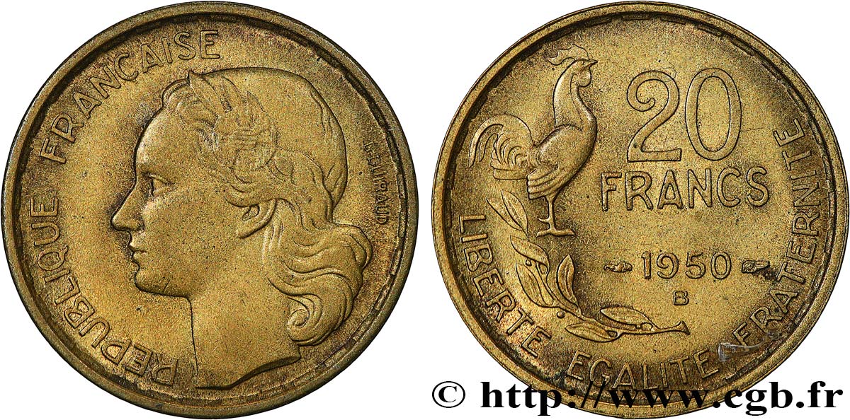 20 francs G. Guiraud, 4 faucilles 1950 Beaumont-Le-Roger F.402/4 EBC60 