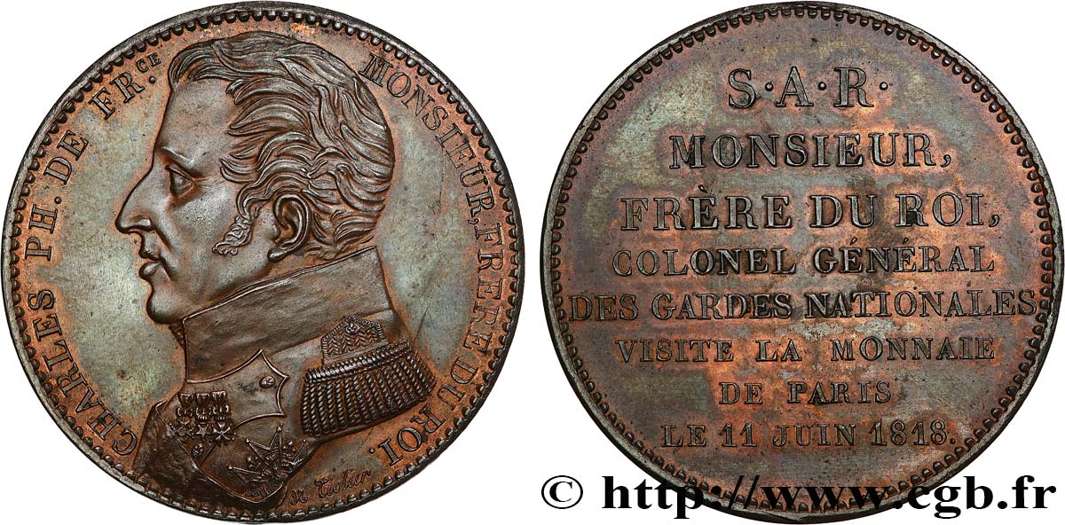 Monnaie de visite, module de 5 francs, pour Charles Philippe de France à la Monnaie de Paris 1818  VG.2509  SPL 
