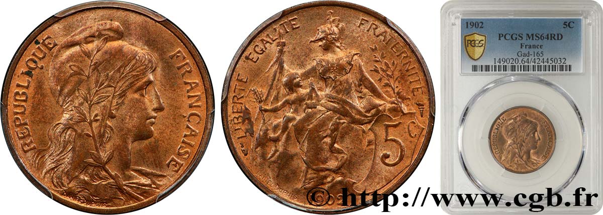 5 centimes Daniel-Dupuis 1902  F.119/12 MS64 PCGS