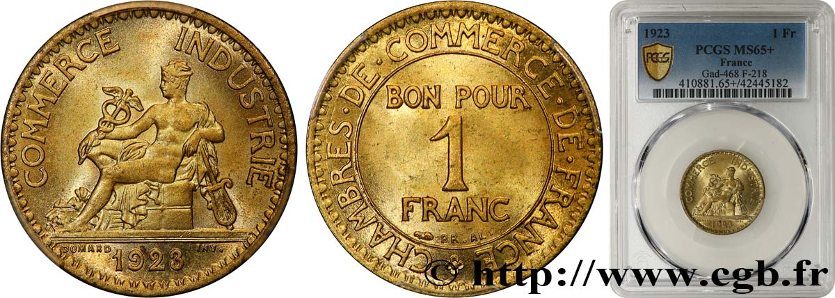 1 franc Chambres de Commerce 1923 Paris F.218/5 FDC65 PCGS