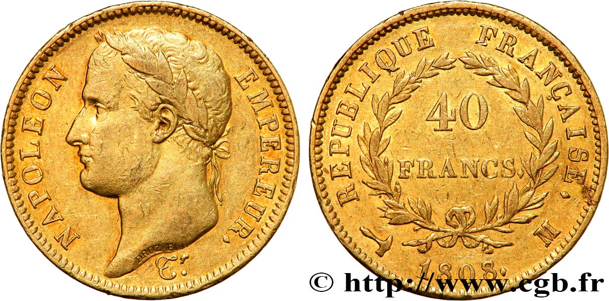 40 francs or Napoléon Ier tête laurée, République française 1808 Toulouse F.540/4 SS53 