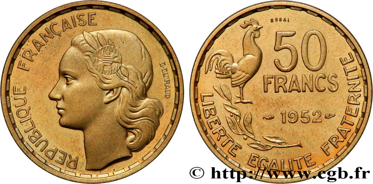 Essai-piéfort au double de 50 francs Guiraud 1952 Paris GEM.221 EP1 SPL64 