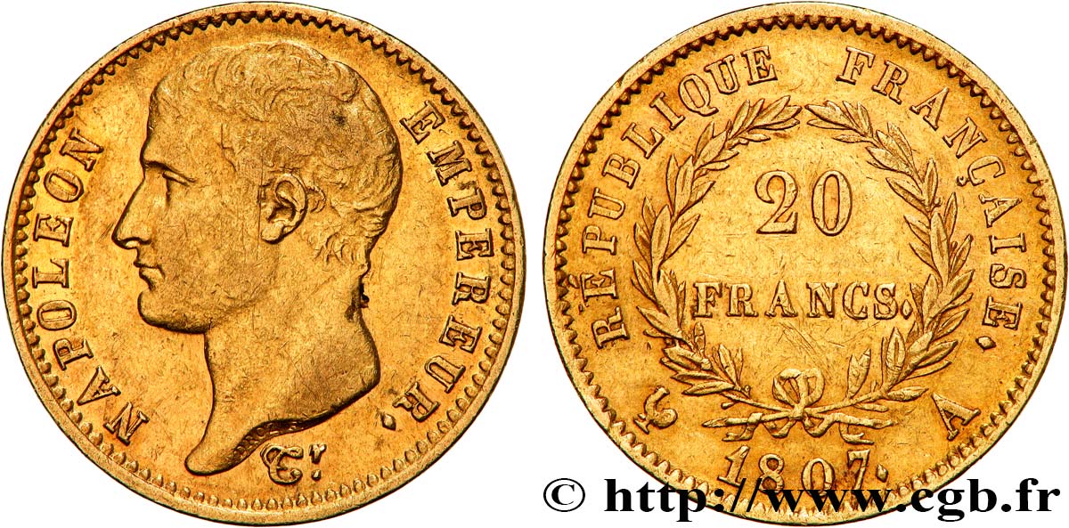 20 francs or Napoléon tête nue, type transitoire 1807 Paris F.514/1 SS 