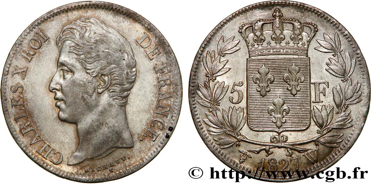 5 francs Charles X, 2e type 1827 Lille F.311/13 TTB50 