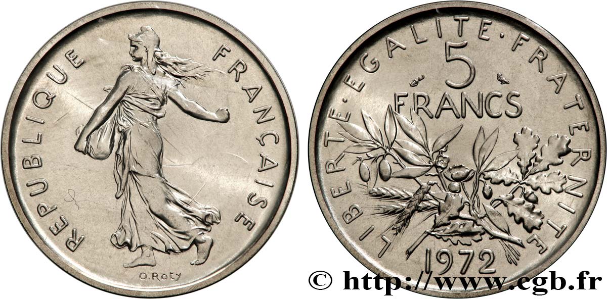 Piéfort argent de 5 francs Semeuse 1972 Paris F.341/4P FDC 