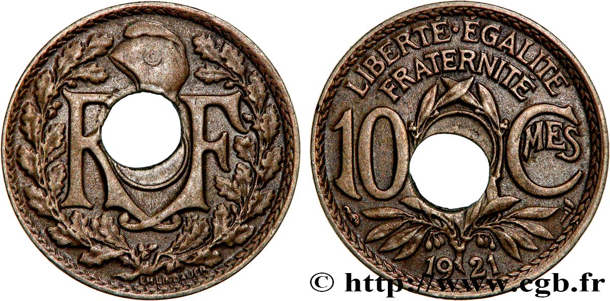 10 centimes Lindauer, trou décentré 1921  F.138/5 var. BB 