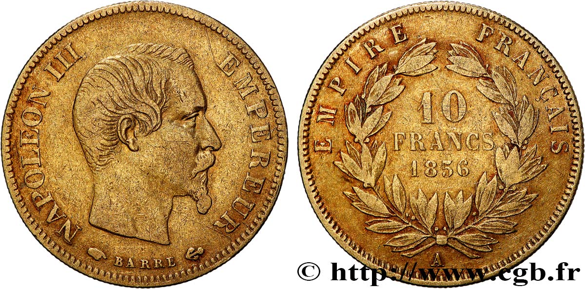10 francs or Napoléon III, tête nue 1856 Paris F.506/3 S 