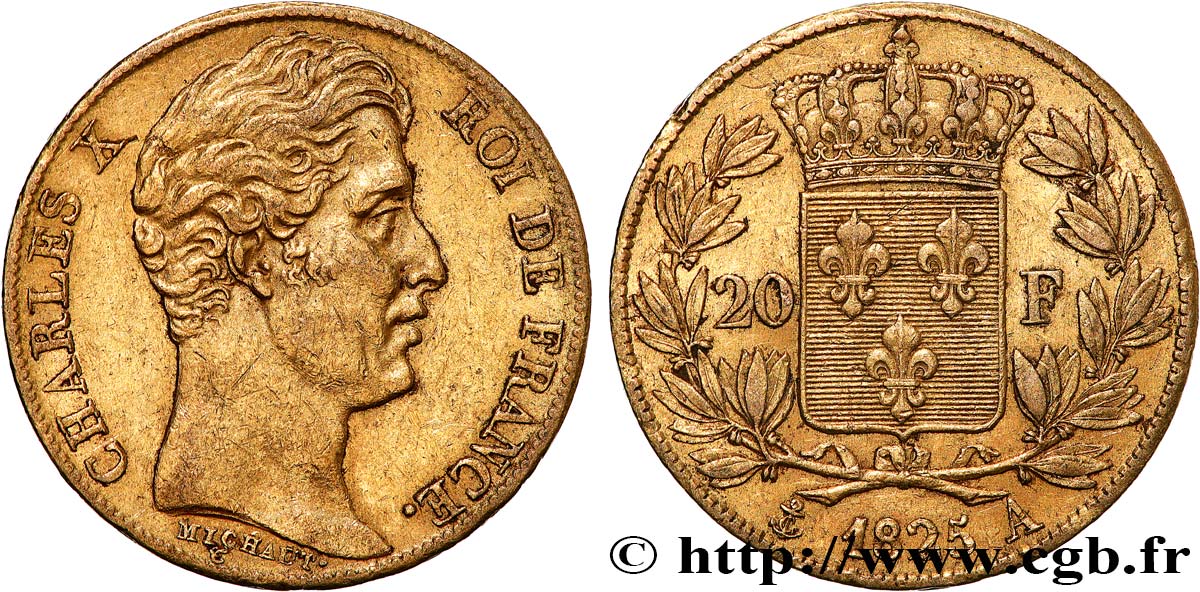 20 francs or Charles X 1825 Paris F.520/1 MBC50 