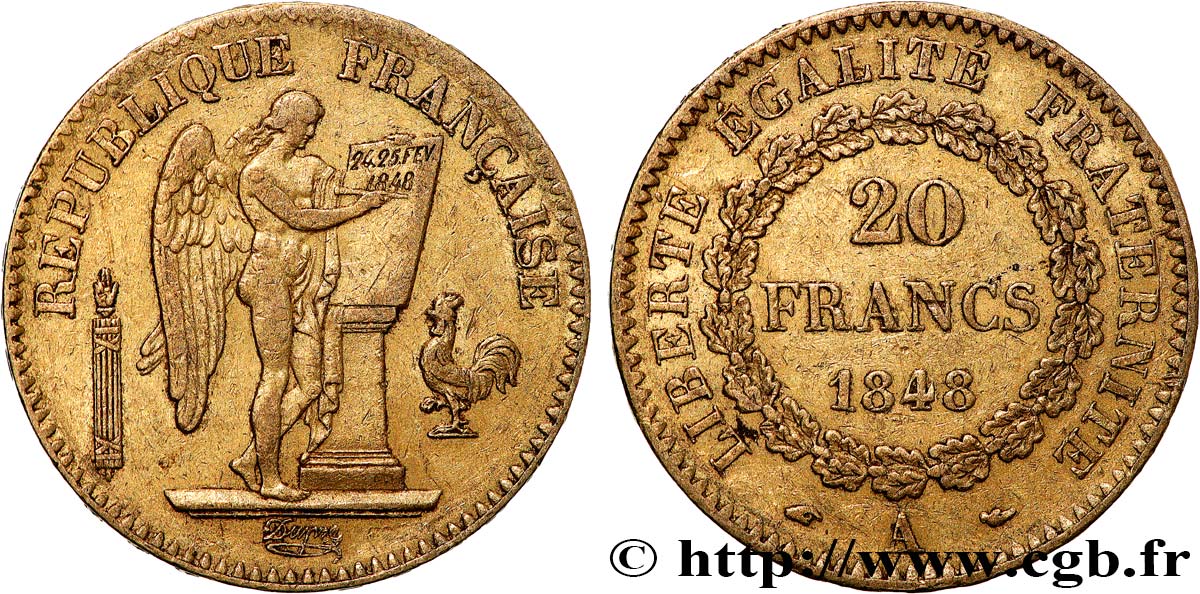20 francs or Génie, IIe République 1848 Paris F.528/1 TTB50 