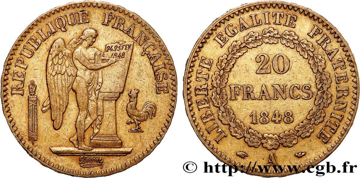 20 francs or Génie, IIe République 1848 Paris F.528/1 TTB50 