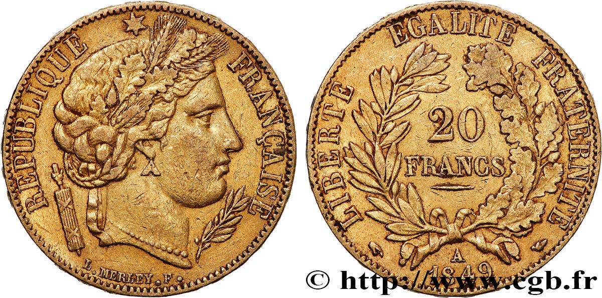 20 francs or Cérès 1849 Paris F.529/1 TTB 