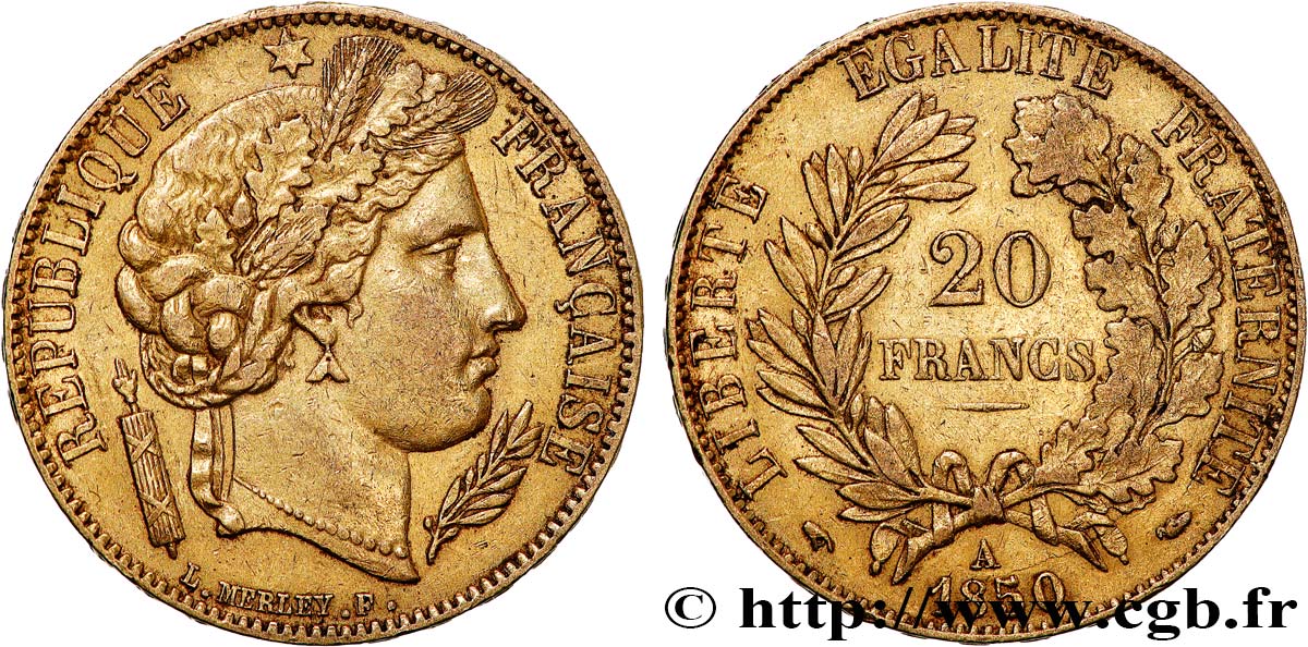 20 francs or Cérès 1850 Paris F.529/3 BB50 