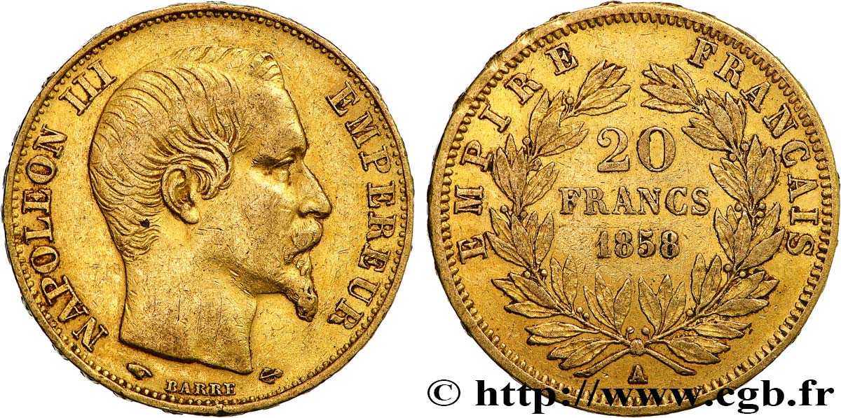 20 francs or Napoléon III, tête nue 1858 Paris F.531/13 TTB45 
