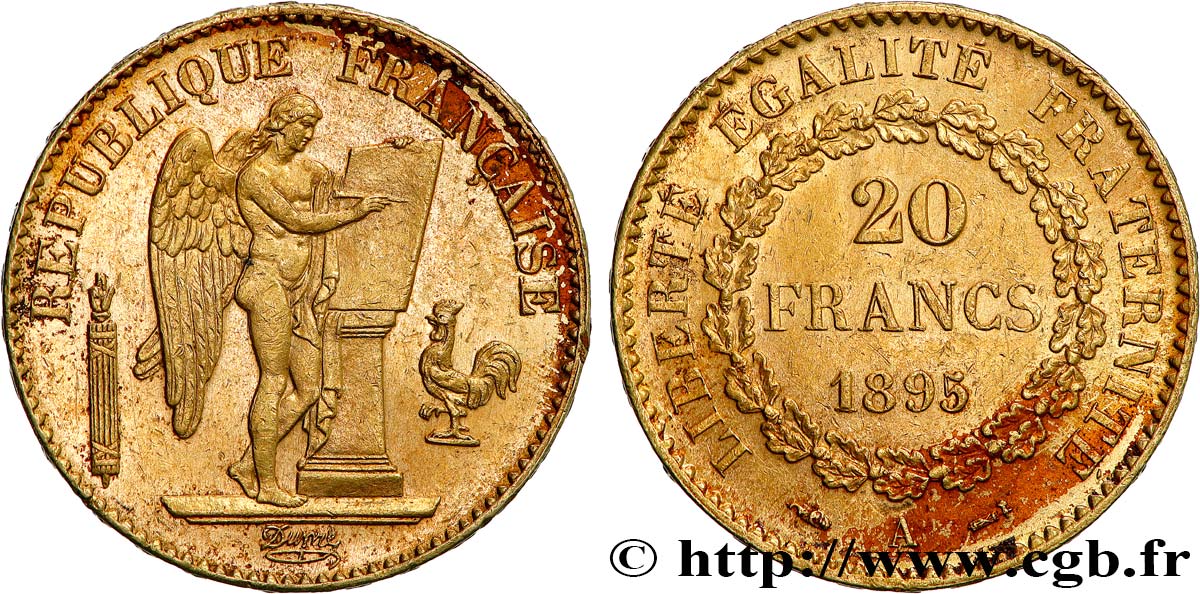 20 francs or Génie, IIIe République 1895 Paris F.533/19 q.SPL 