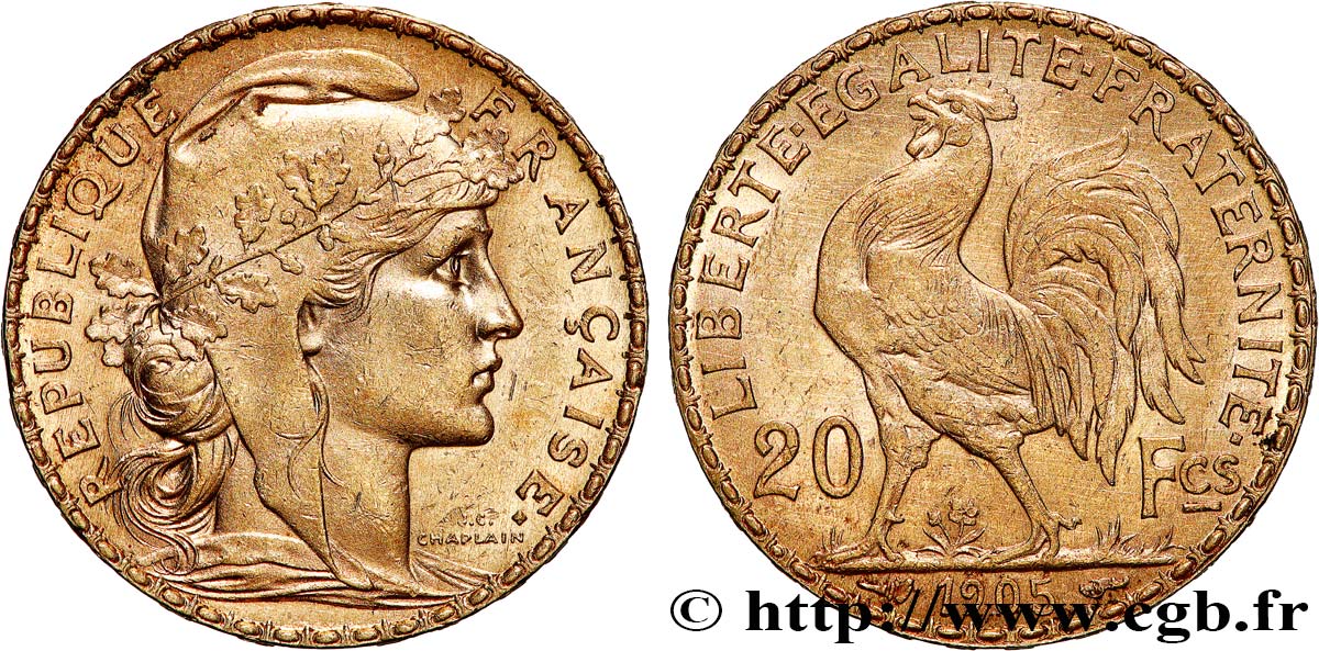 20 francs or Coq, Dieu protège la France 1905 Paris F.534/10 TTB+ 