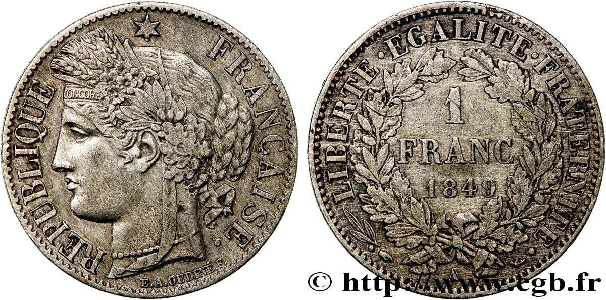 1 franc Cérès, IIe République 1849 Paris F.211/1 XF 