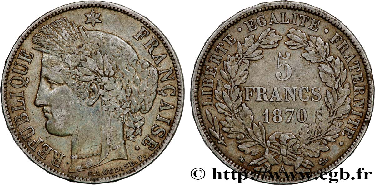 5 francs Cérès, avec légende 1870 Paris F.333/1 BB45 