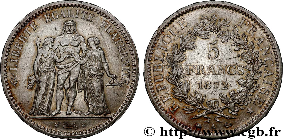 5 francs Hercule, Petites étoiles 1872 Paris F.334/7 AU 