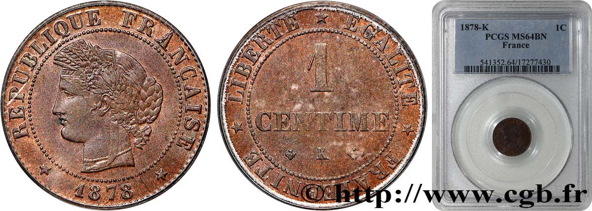 1 centime Cérès 1878 Bordeaux F.104/8 MS64 PCGS