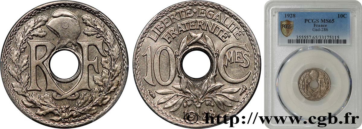 10 centimes Lindauer 1928  F.138/15 ST65 PCGS