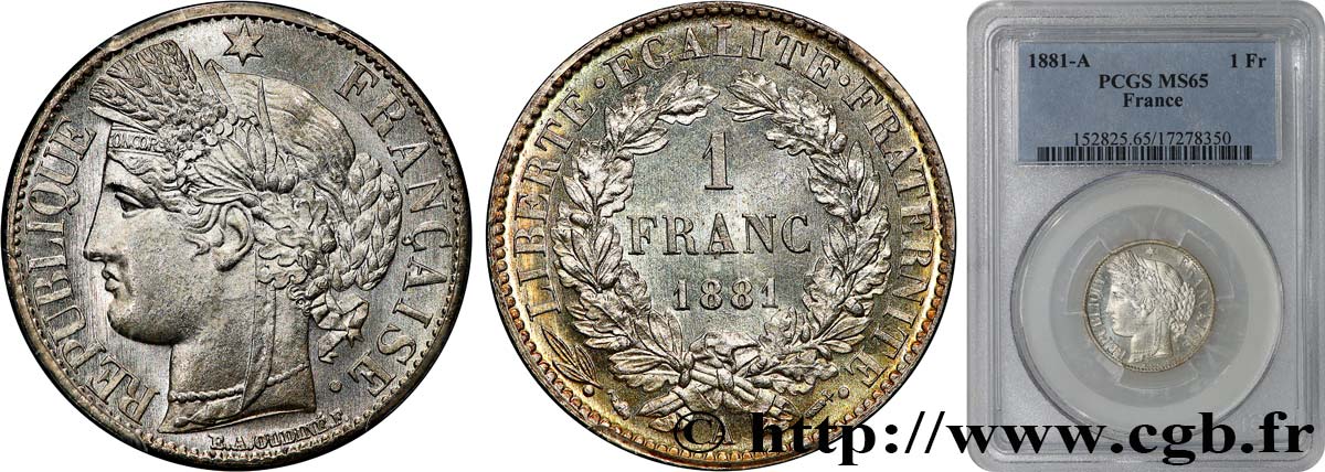 1 franc Cérès, Troisième République 1881 Paris F.216/8 FDC65 PCGS