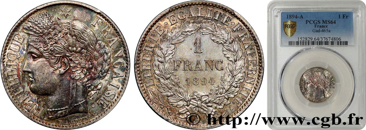 1 franc Cérès, Troisième République 1894 Paris F.216/12 MS64 PCGS