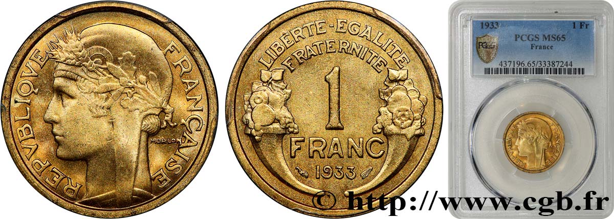 1 franc Morlon 1933 Paris F.219/4 MS65 PCGS