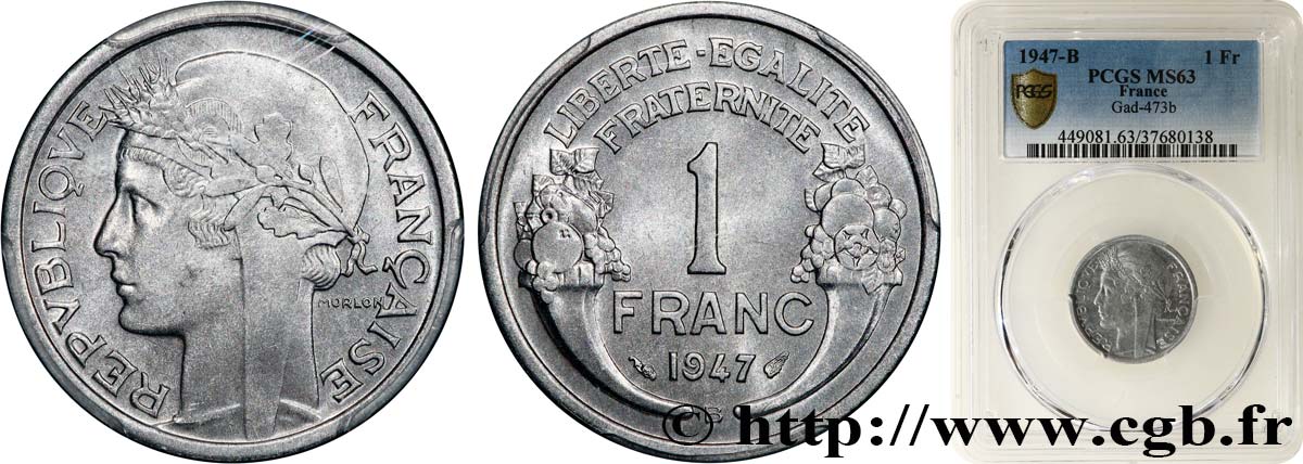 1 franc Morlon, légère 1947 Beaumont-Le-Roger F.221/12 SPL63 PCGS