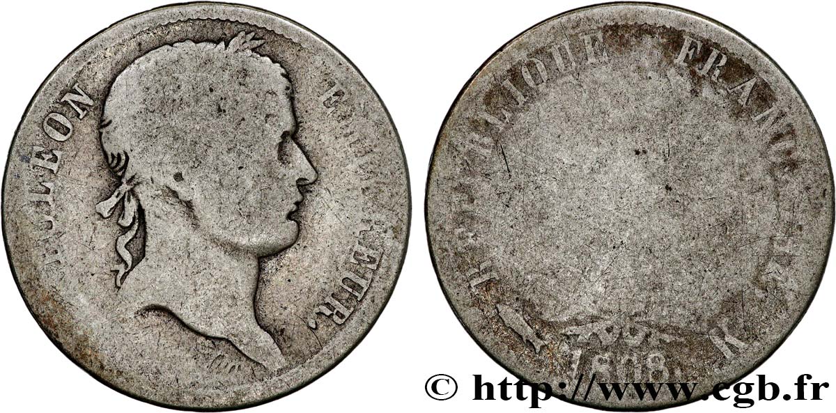 2 francs Napoléon Ier tête laurée, République française 1808 Bordeaux F.254/7 q.B 