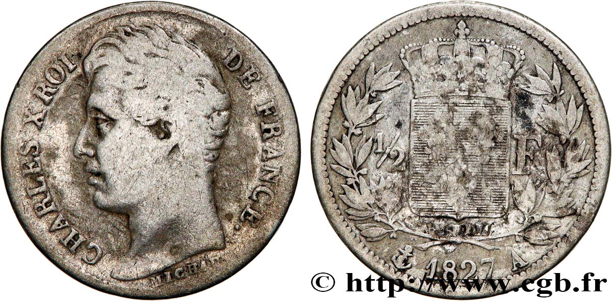 1/2 franc Charles X 1827 Paris F.180/13 RC 