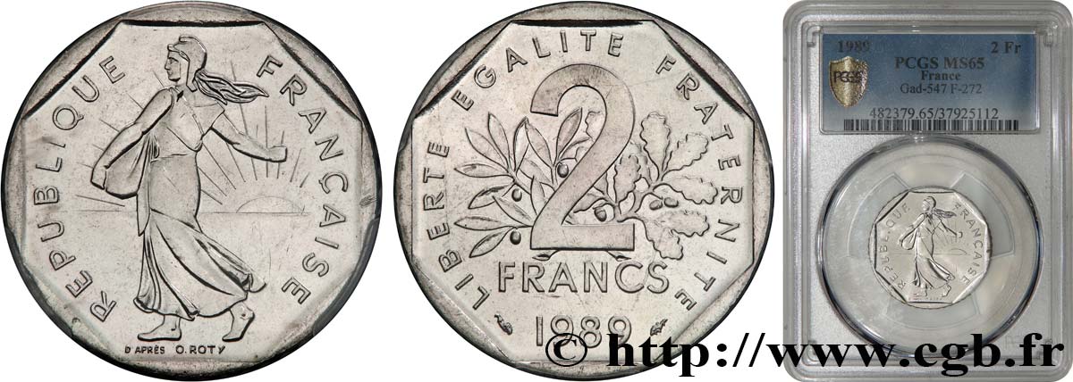 2 francs Semeuse, nickel 1989 Pessac F.272/13 FDC65 PCGS