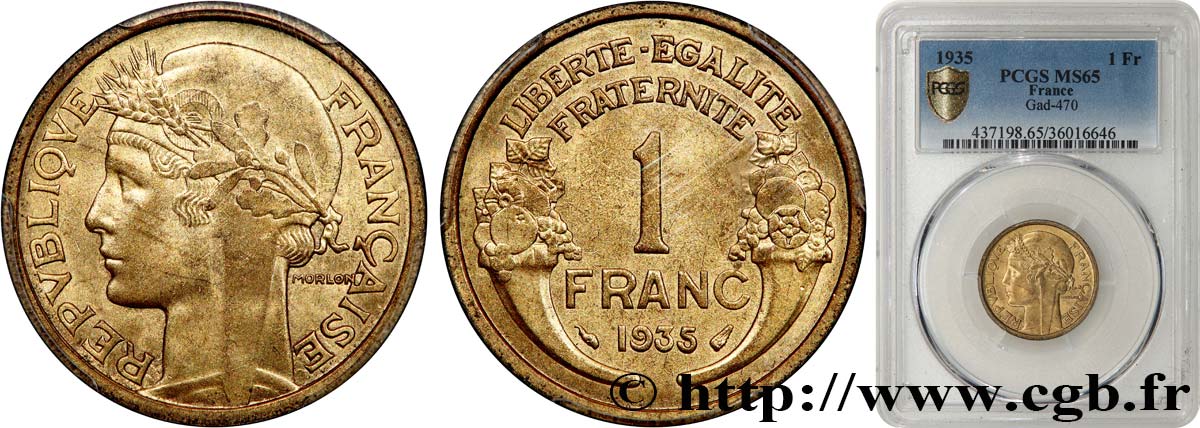1 franc Morlon 1935 Paris F.219/6 ST65 PCGS