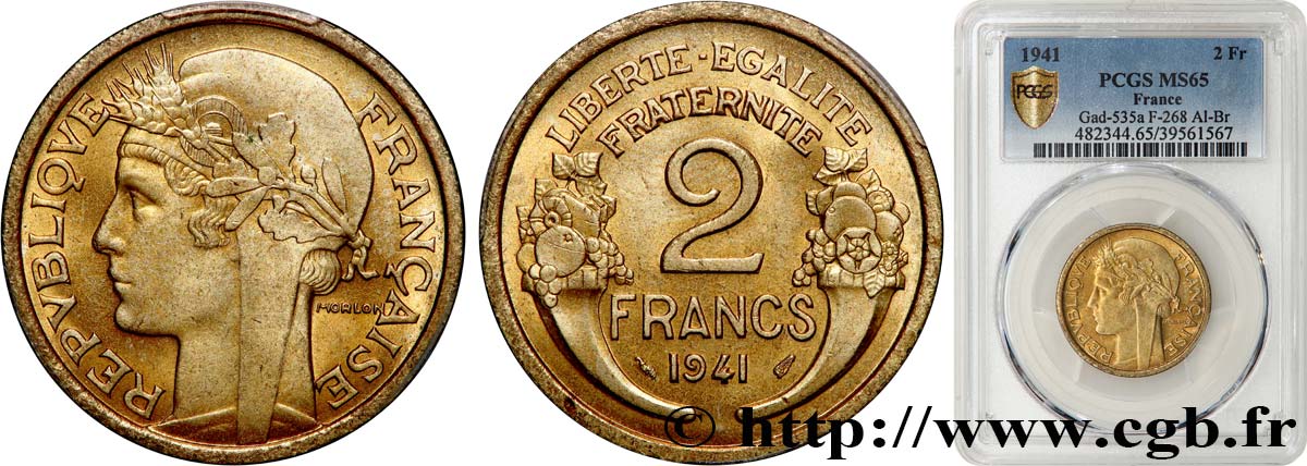 2 francs Morlon 1941  F.268/14 FDC65 PCGS